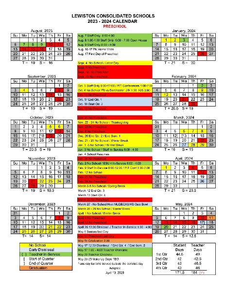 Lewiston School - 23-24 Preschool Calendar